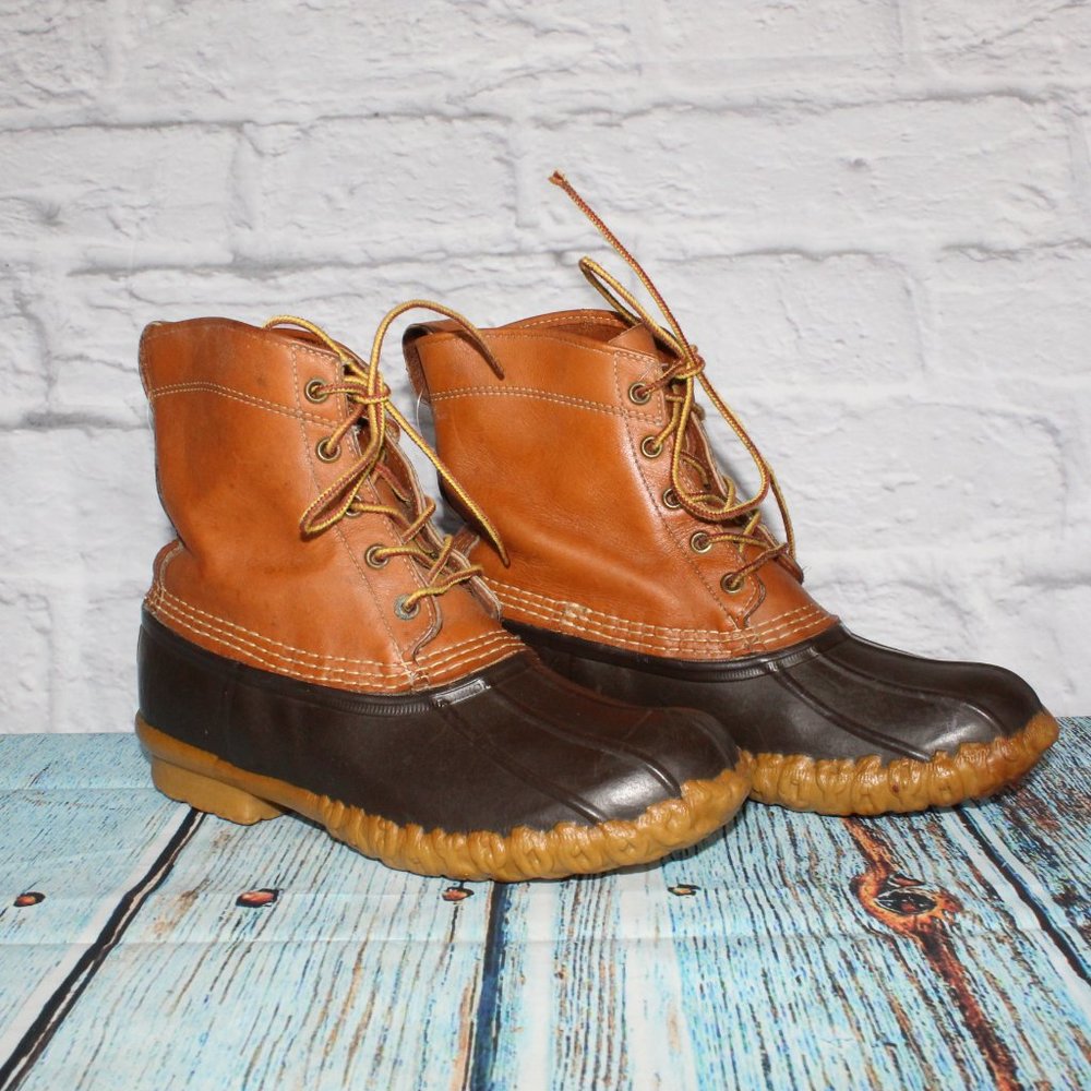 LL BEAN Brown Leather Unlined Waterproof Duck Boots Size 9 M - Picture 3 of 9
